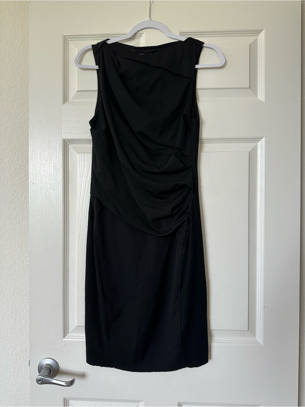 Helmut Lang Wool Ruched Sleeveless Pencil Sheath Dress